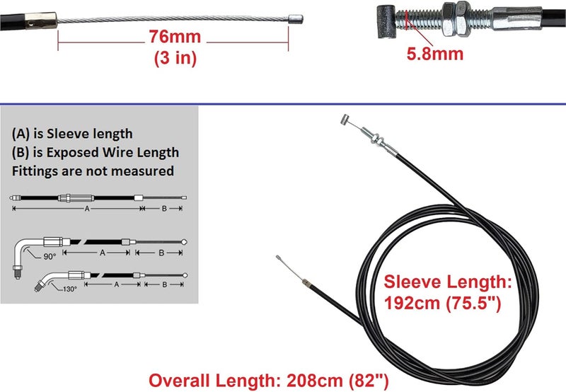 RedCap 75" inch Universal Heavy Duty Straight Throttle Cable for 90cc 110cc 125cc Gas Scooter Go Kart Kandi GKA Black Widow Mini Bike Dirt Bike Dune Buggy Yerf Dog L5C00049FM5020500 - Image 3